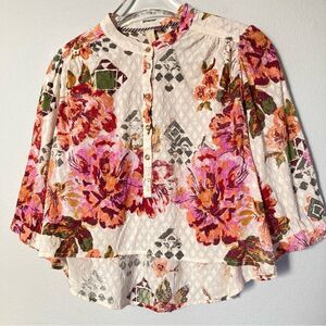 Anthropologie Pilcro Blouse XS Boho Floral Geometric‎ Cropped Pullover